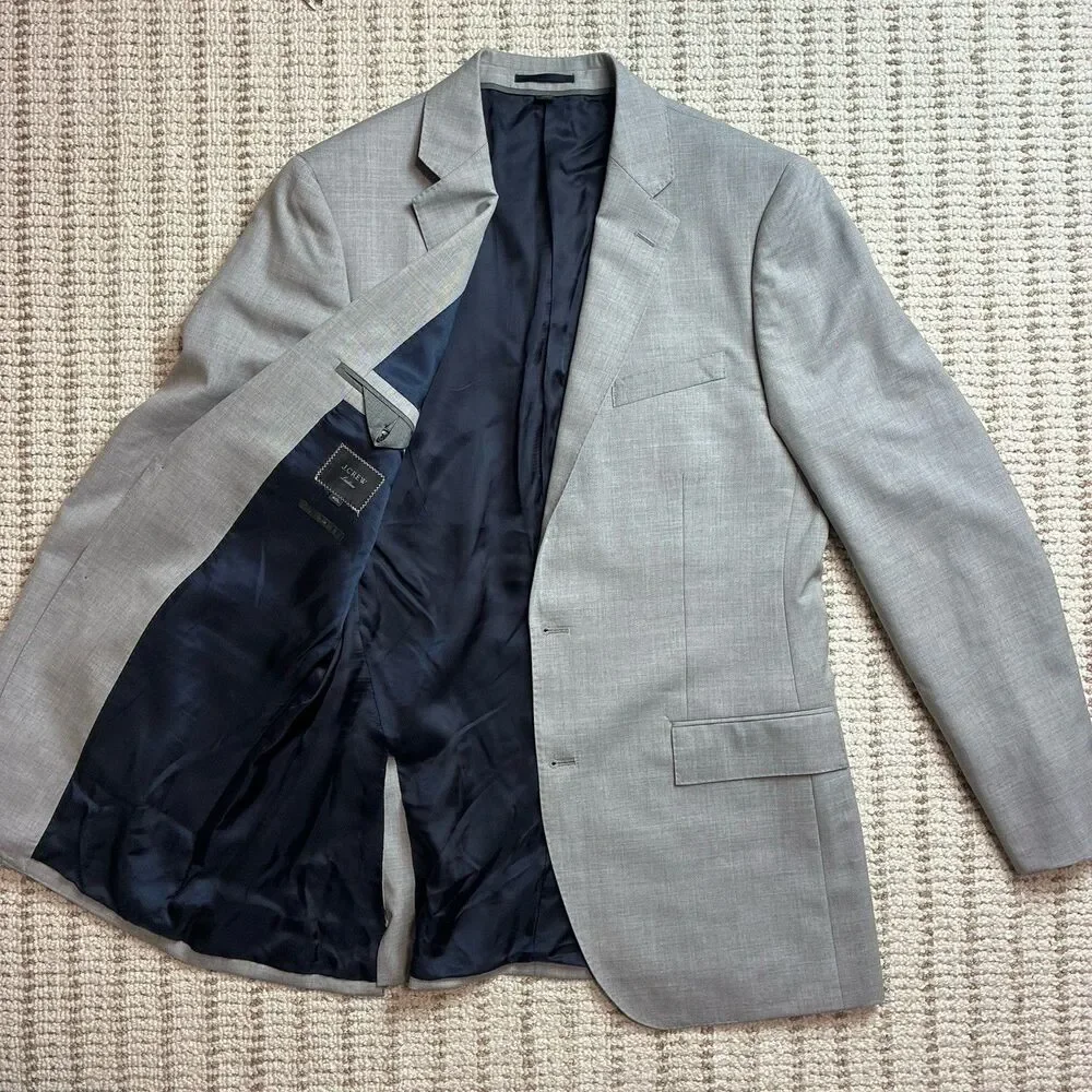 J Crew Ludlow Loro Piana Blazer Jacket 40L Gray 100% Wool Luxury Designer Preppy